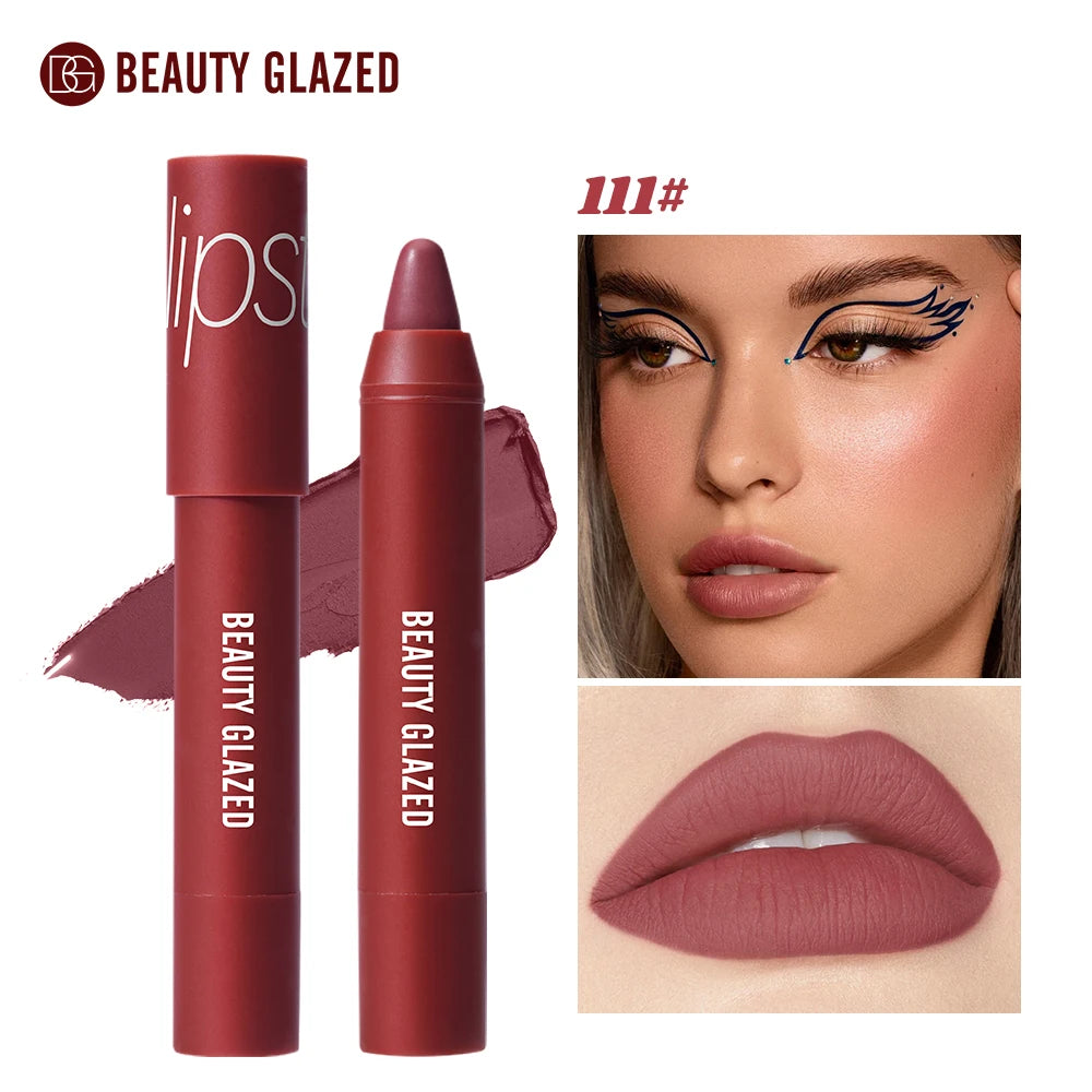 Beauty Glazed Matte Lipstick Pencil offers 12 vibrant, long-lasting shades with a velvet finish.