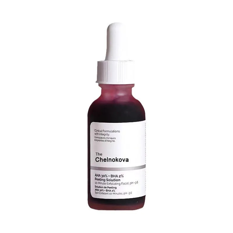 "Chelnokova Ordinary AHA Serum (30% AHA + 2% BHA) exfoliates and refines skin texture for a brighter, smoother complexion."