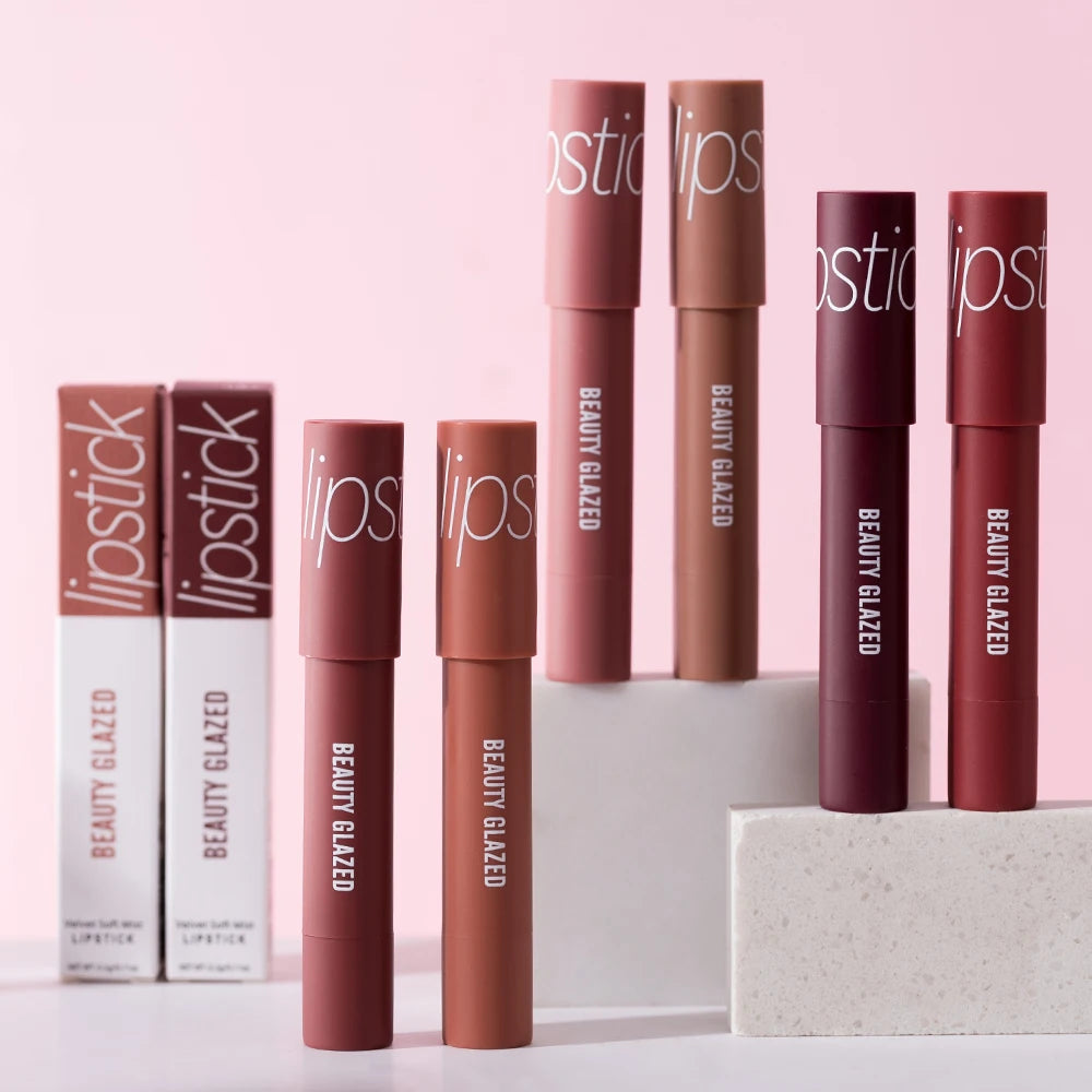 Beauty Glazed Matte Lipstick Pencil offers 12 vibrant, long-lasting shades with a velvet finish.