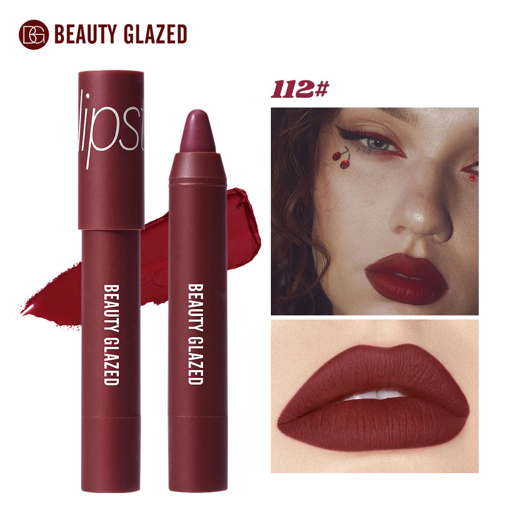 Beauty Glazed Matte Lipstick Pencil offers 12 vibrant, long-lasting shades with a velvet finish.