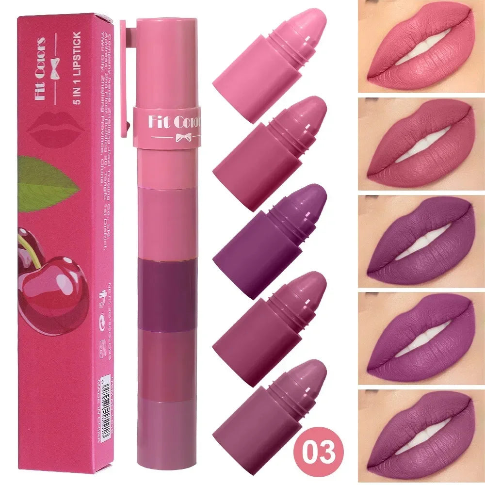 Cute Bear 4-in-1 Velvet Matte Lipstick offers long-lasting, waterproof color in vibrant shades.