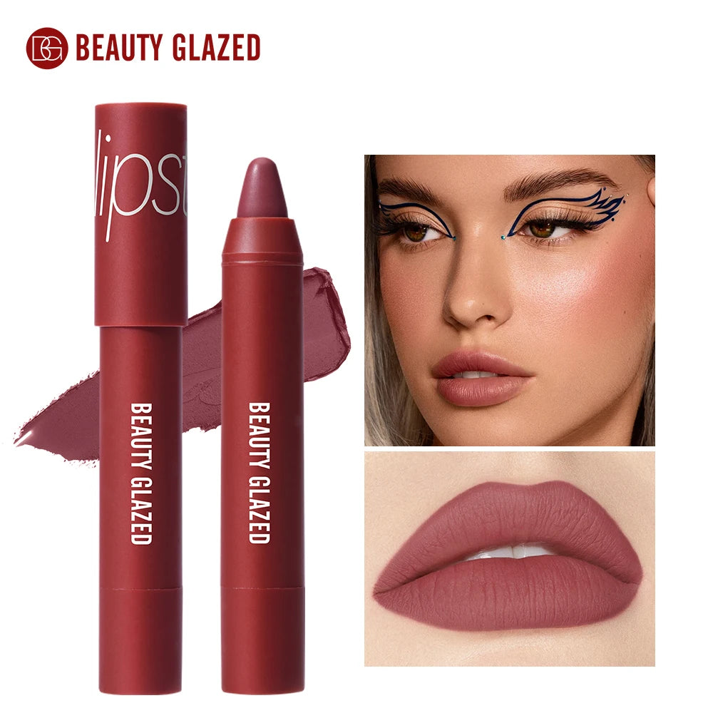 Beauty Glazed Matte Lipstick Pencil offers 12 vibrant, long-lasting shades with a velvet finish.